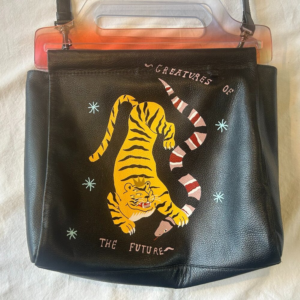 Min & Mon Creatures of the Future Black Leather Crossbody Handbag